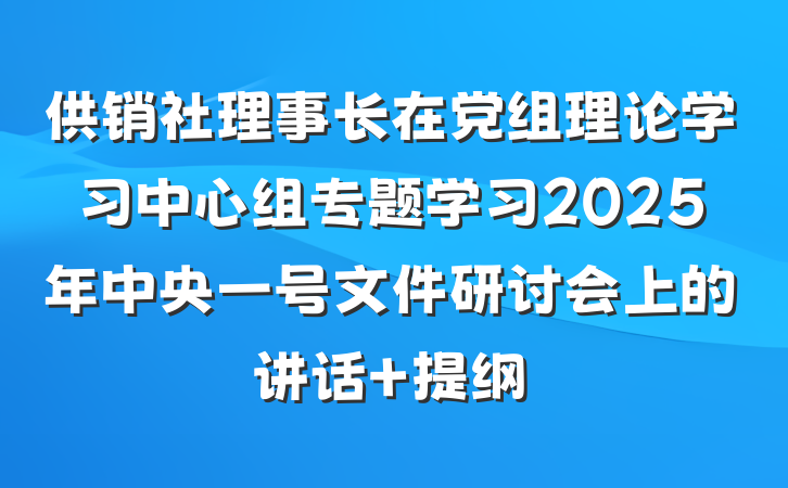 供销社理事长在党组理论学习中心组专题学习2025年中央一号文件研讨会上的讲话 提纲