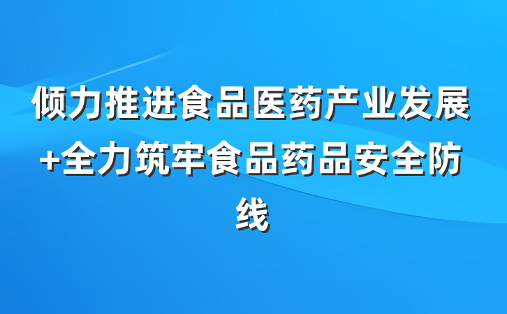 倾力推进食品医药产业发展 全力筑牢食品药品安全防线