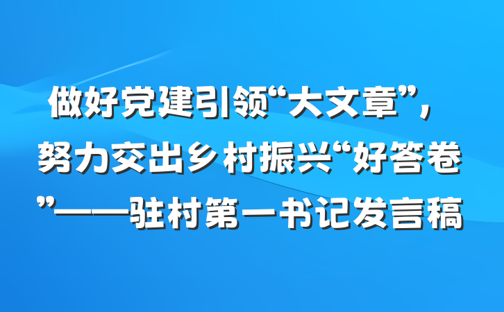 做好党建引领“大文章”，努力交出乡村振兴“好答卷”——驻村第一书记发言稿