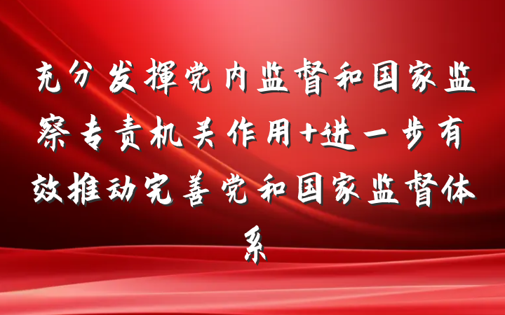 充分发挥党内监督和国家监察专责机关作用 进一步有效推动完善党和国家监督体系