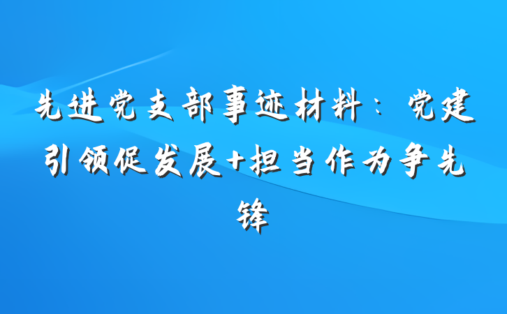 先进党支部事迹材料：党建引领促发展 担当作为争先锋