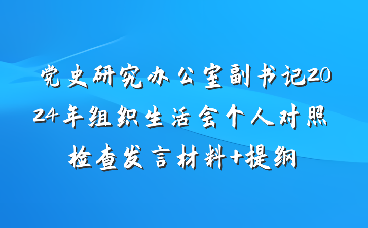 党史研究办公室副书记2024年组织生活会个人对照检查发言材料 提纲