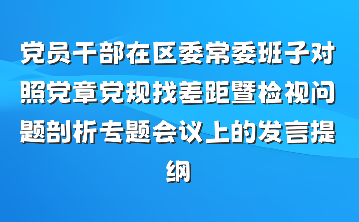 党员干部在区委常委班子对照党章党规找差距暨检视问题剖析专题会议上的发言提纲