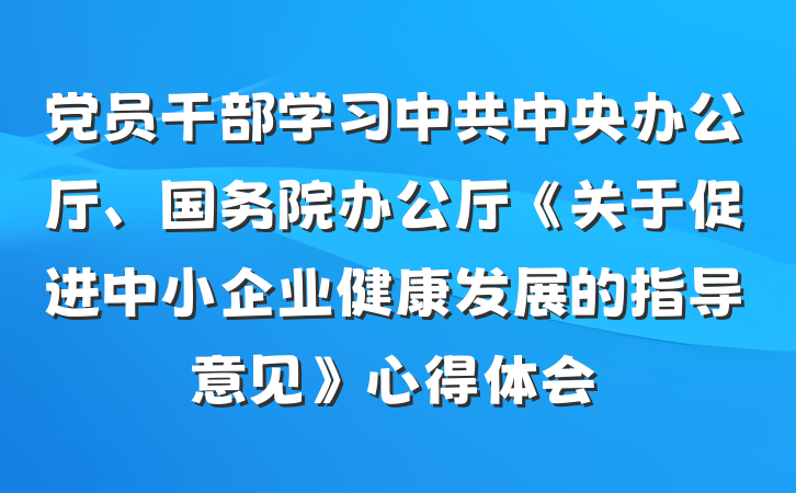 党员干部学习中共中央办公厅、国务院办公厅《关于促进中小企业健康发展的指导意见》心得体会