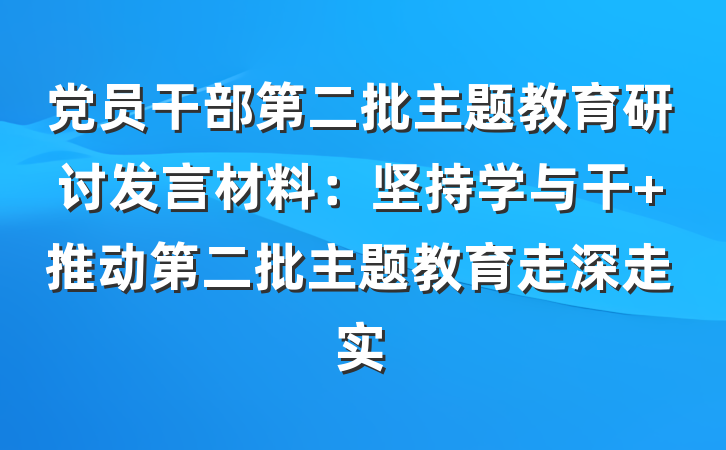 党员干部第二批主题教育研讨发言材料：坚持学与干 推动第二批主题教育走深走实
