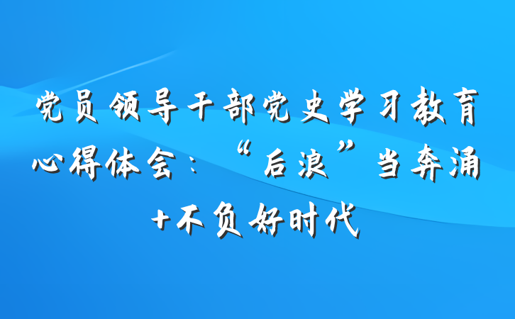 党员领导干部党史学习教育心得体会：“后浪”当奔涌 不负好时代