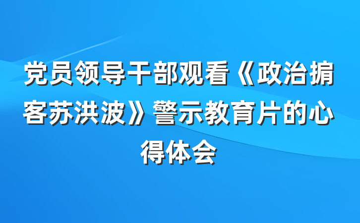 党员领导干部观看《政治掮客苏洪波》警示教育片的心得体会