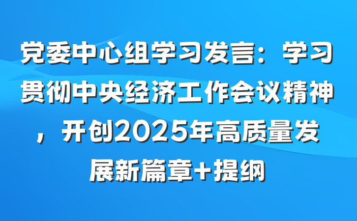 党委中心组学习发言：学习贯彻中央经济工作会议精神，开创2025年高质量发展新篇章 提纲
