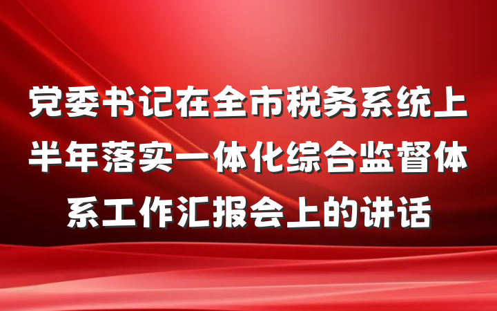 党委书记在全市税务系统上半年落实一体化综合监督体系工作汇报会上的讲话