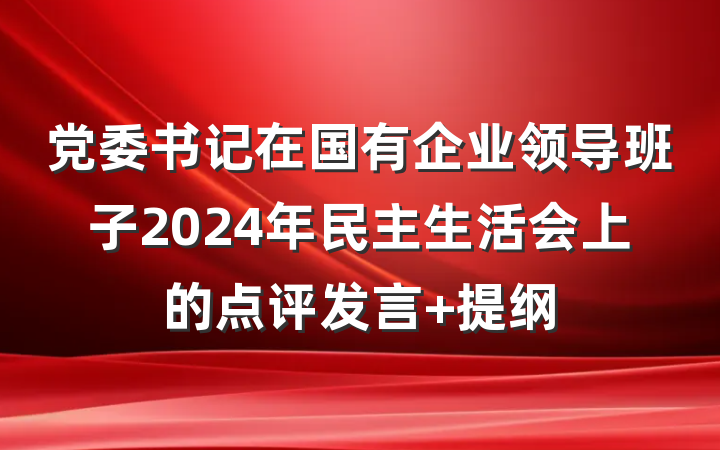 党委书记在国有企业领导班子2024年民主生活会上的点评发言 提纲
