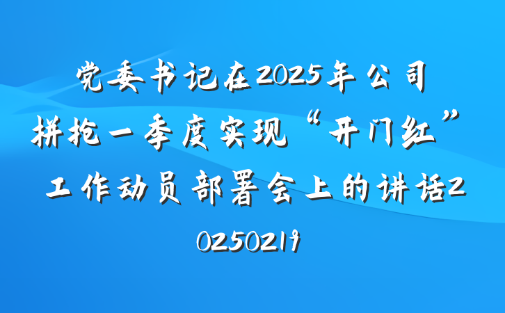 党委书记在2025年公司拼抢一季度实现“开门红”工作动员部署会上的讲话20250219