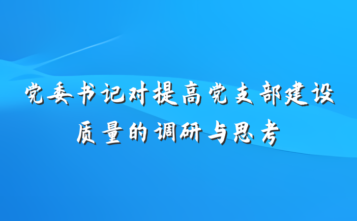 党委书记对提高党支部建设质量的调研与思考