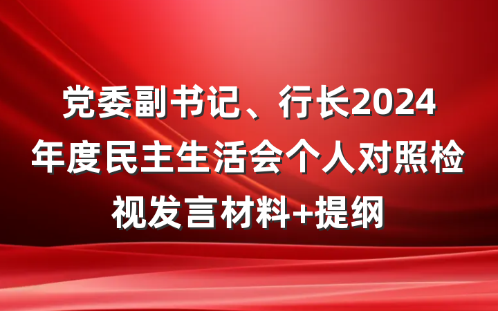 党委副书记、行长2024年度民主生活会个人对照检视发言材料 提纲