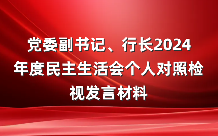 党委副书记、行长2024年度民主生活会个人对照检视发言材料