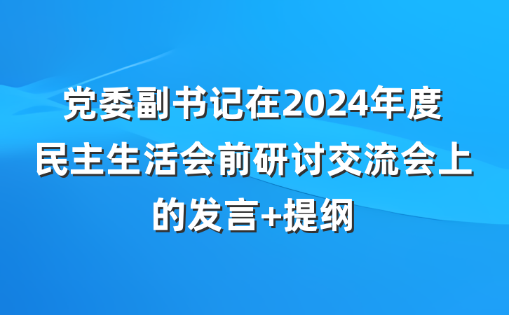 党委副书记在2024年度民主生活会前研讨交流会上的发言 提纲
