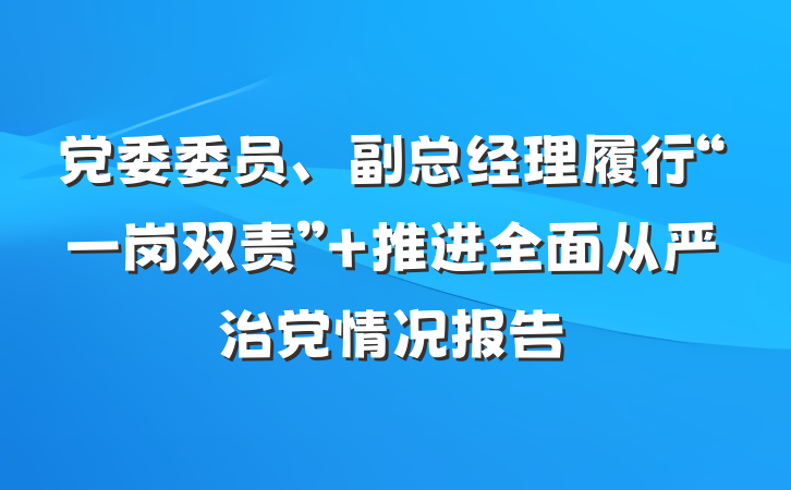 党委委员、副总经理履行“一岗双责” 推进全面从严治党情况报告