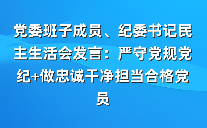 党委班子成员、纪委书记民主生活会发言：严守党规党纪 做忠诚干净担当合格党员