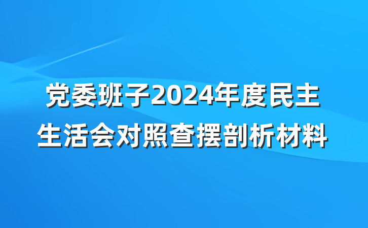 党委班子2024年度民主生活会对照查摆剖析材料