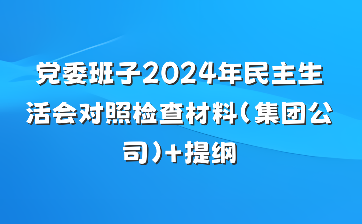 党委班子2024年民主生活会对照检查材料（集团公司） 提纲