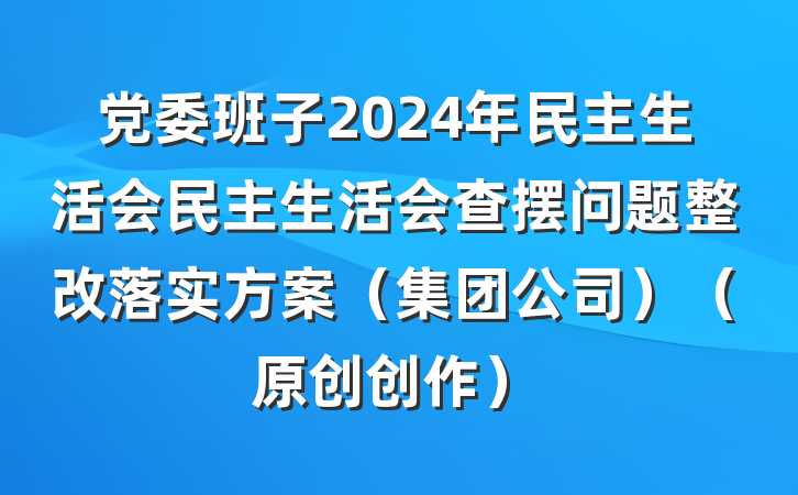 党委班子2024年民主生活会民主生活会查摆问题整改落实方案（集团公司）（原创创作）