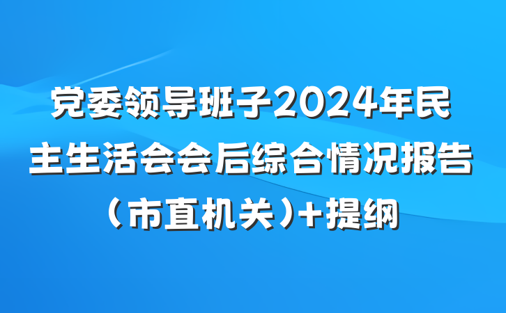 党委领导班子2024年民主生活会会后综合情况报告（市直机关） 提纲