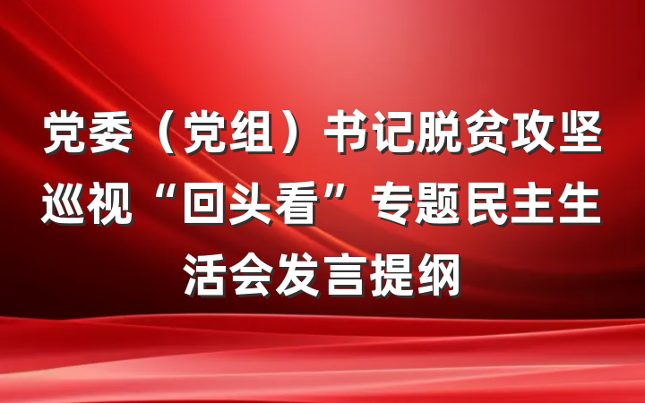 党委（党组）书记脱贫攻坚巡视“回头看”专题民主生活会发言提纲