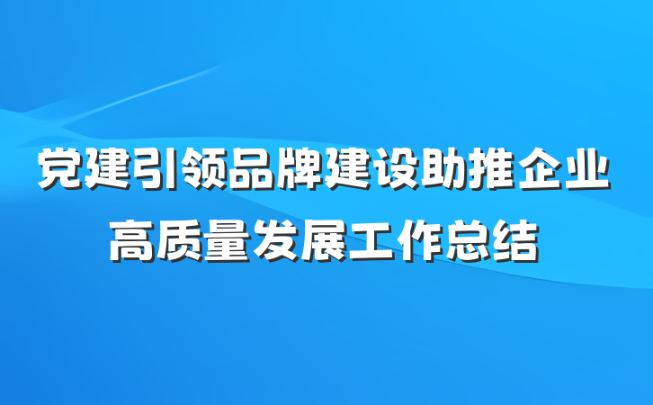 党建引领品牌建设助推企业高质量发展工作总结