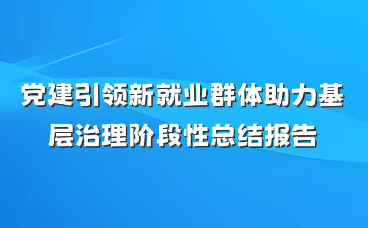 党建引领新就业群体助力基层治理阶段性总结报告
