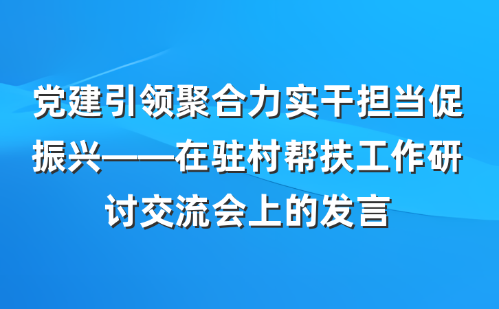 党建引领聚合力实干担当促振兴——在驻村帮扶工作研讨交流会上的发言