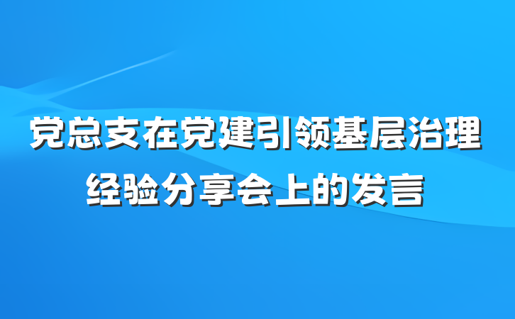 党总支在党建引领基层治理经验分享会上的发言