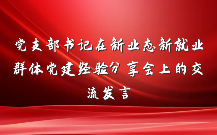 党支部书记在新业态新就业群体党建经验分享会上的交流发言