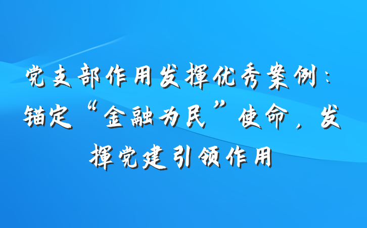 党支部作用发挥优秀案例：锚定“金融为民”使命，发挥党建引领作用