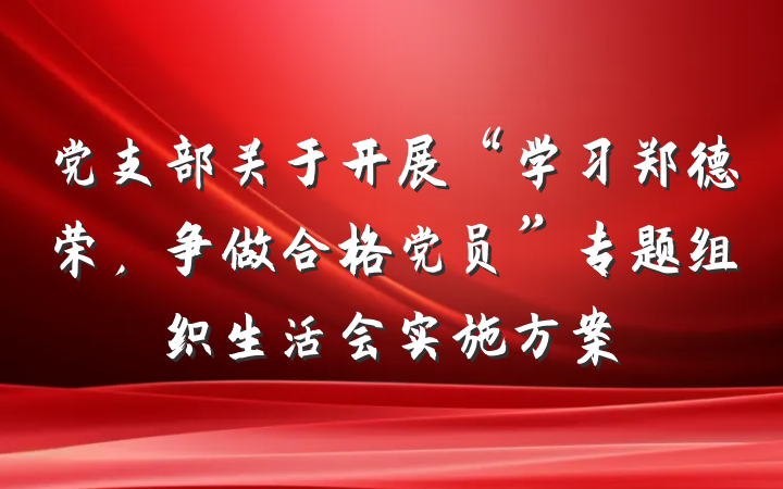 党支部关于开展“学习郑德荣，争做合格党员”专题组织生活会实施方案