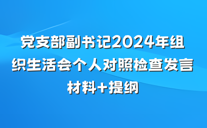 党支部副书记2024年组织生活会个人对照检查发言材料 提纲