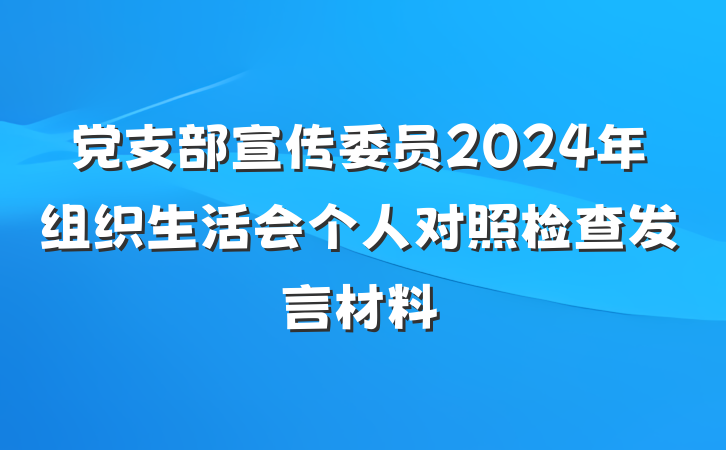 党支部宣传委员2024年组织生活会个人对照检查发言材料