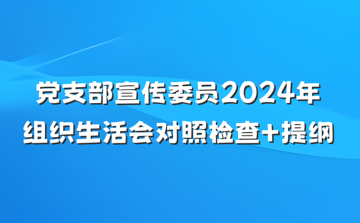 党支部宣传委员2024年组织生活会对照检查 提纲