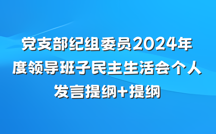 党支部纪组委员2024年度领导班子民主生活会个人发言提纲 提纲