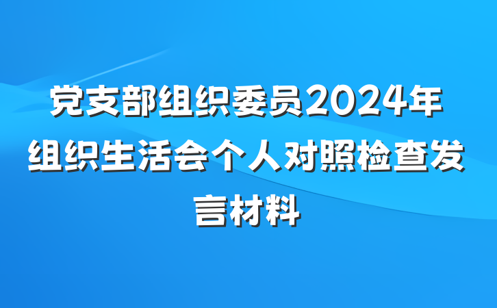 党支部组织委员2024年组织生活会个人对照检查发言材料