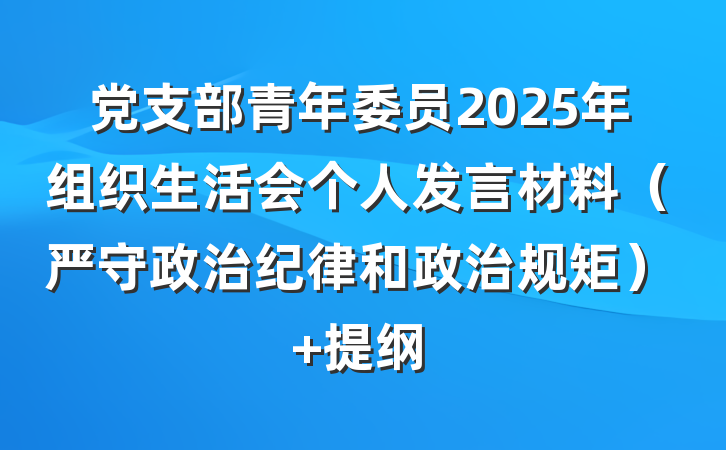 党支部青年委员2025年组织生活会个人发言材料（严守政治纪律和政治规矩） 提纲