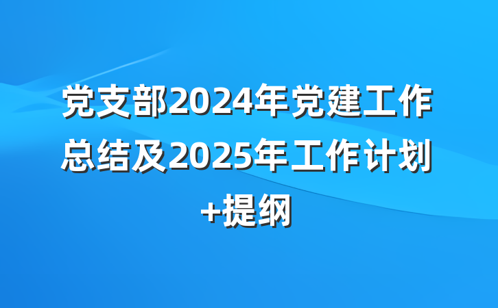 党支部2024年党建工作总结及2025年工作计划 提纲