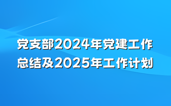 党支部2024年党建工作总结及2025年工作计划