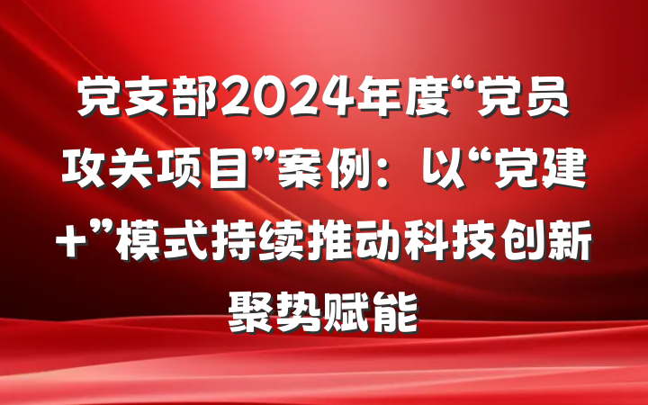 党支部2024年度“党员攻关项目”案例：以“党建＋”模式持续推动科技创新聚势赋能