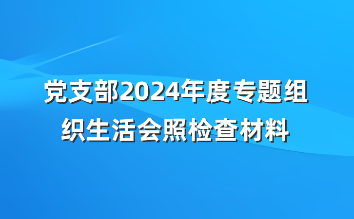 党支部2024年度专题组织生活会照检查材料