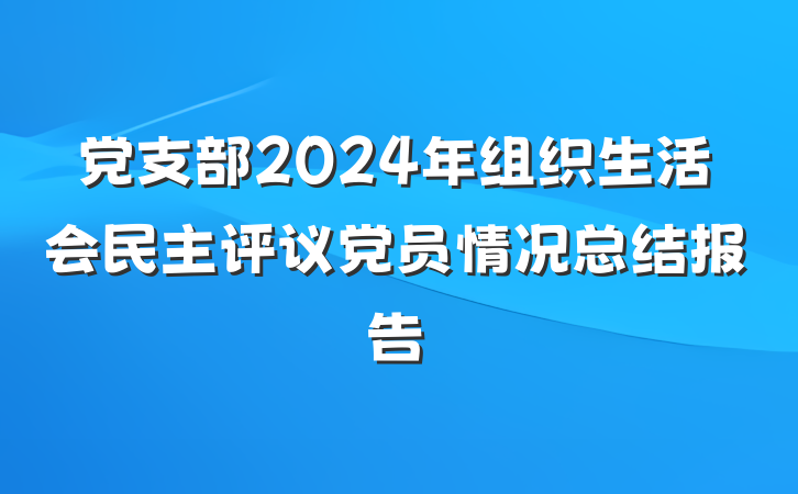 党支部2024年组织生活会民主评议党员情况总结报告