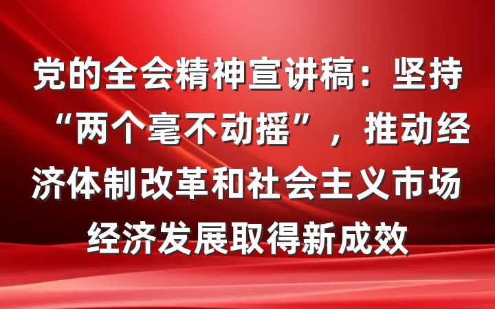 党的全会精神宣讲稿：坚持“两个毫不动摇”，推动经济体制改革和社会主义市场经济发展取得新成效