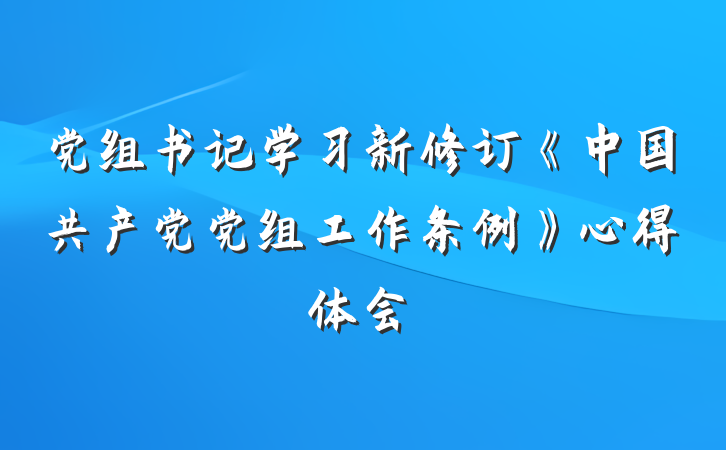 党组书记学习新修订《中国共产党党组工作条例》心得体会