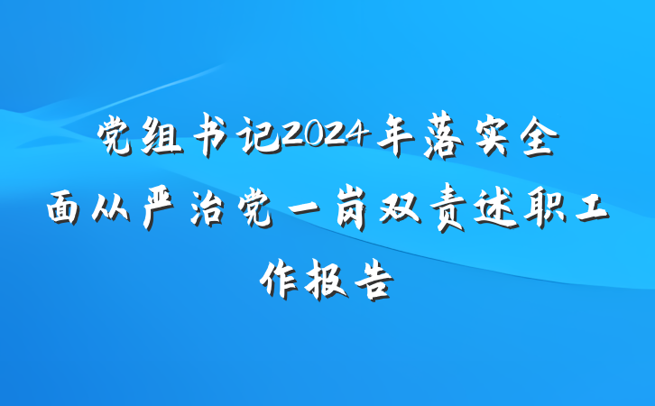 党组书记2024年落实全面从严治党一岗双责述职工作报告