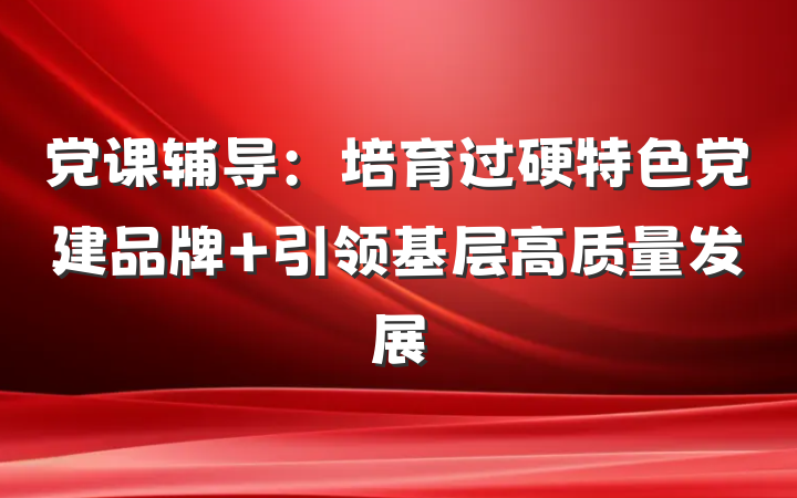 党课辅导：培育过硬特色党建品牌 引领基层高质量发展