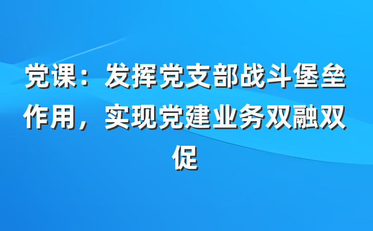 党课：发挥党支部战斗堡垒作用，实现党建业务双融双促
