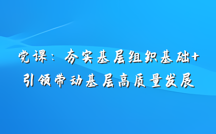 党课：夯实基层组织基础 引领带动基层高质量发展